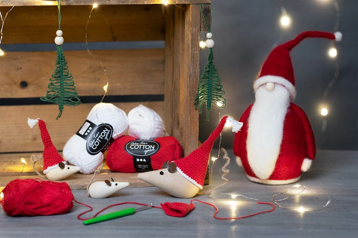 Myk DIY jul med heklet julepynt, filt og makrame
